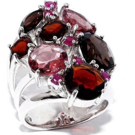 Кольцо с россыпью цветных и драгоценных камней из серебра (арт. 910057)