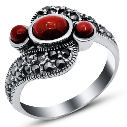 Кольцо с марказитами и агатами из серебра (арт. 911714)