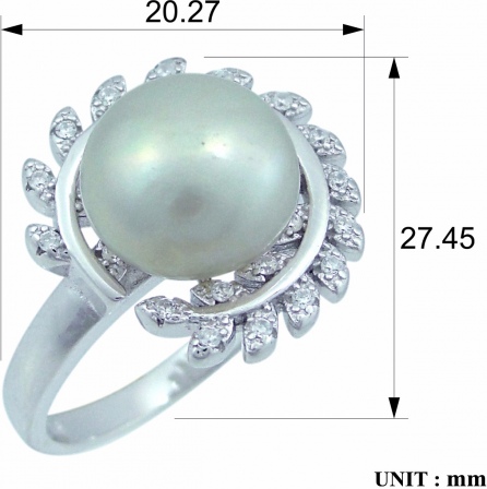 Кольцо с жемчугом и фианитами из серебра (арт. 2390436)