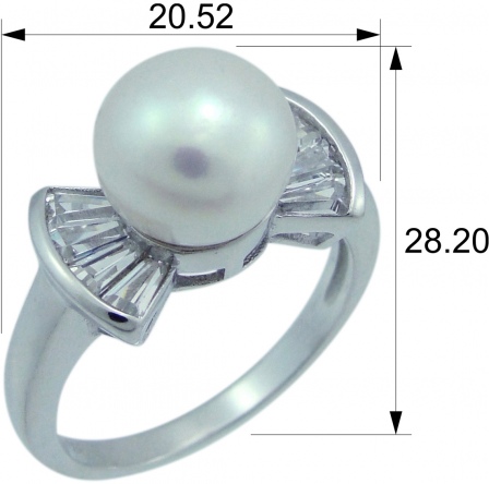Кольцо с жемчугом и фианитами из серебра (арт. 2390556)