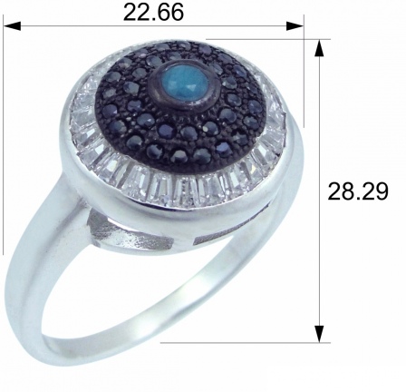 Кольцо с фианитами и бирюзой из серебра (арт. 2391245)