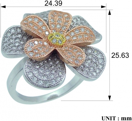 Кольцо Цветок с фианитами из серебра с позолотой (арт. 2392086)