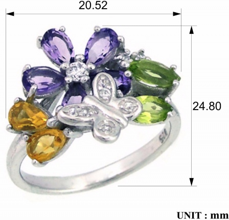 Кольцо с россыпью цветных камней из серебра (арт. 2392609)