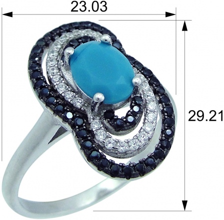 Кольцо с фианитами и бирюзой из серебра (арт. 2392719)