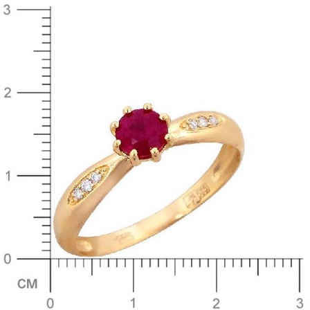 Кольцо с 6 бриллиантами, 1 рубином из красного золота  (арт. 300254)