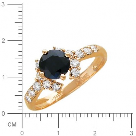 Кольцо с 14 бриллиантами, 1 сапфиром из красного золота  (арт. 300265)