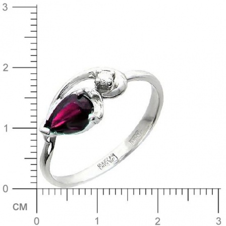 Кольцо с 1 бриллиантом, 1 рубином из белого золота  (арт. 300331)