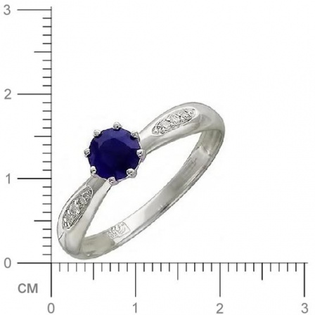 Кольцо с 6 бриллиантами, 1 сапфиром из белого золота  (арт. 300360)