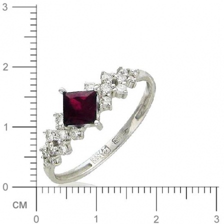 Кольцо с 18 бриллиантами, 1 рубином из белого золота  (арт. 300380)