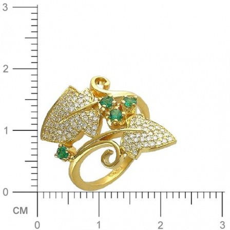 Кольцо Листики с 95 бриллиантами, 4 изумрудами из жёлтого золота 750 пробы (арт. 300509)