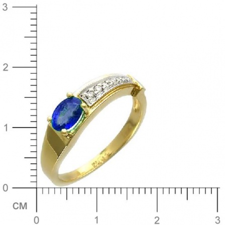 Кольцо с 6 бриллиантами, 1 сапфиром из жёлтого золота 750 пробы (арт. 300566)