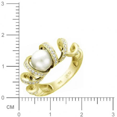 Кольцо с 82 бриллиантами, 1 жемчугом из жёлтого золота 750 пробы (арт. 300598)
