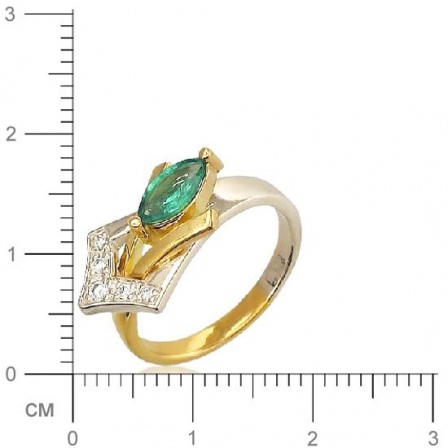 Кольцо с 5 бриллиантами, изумрудом из комбинированного золота  (арт. 300612)