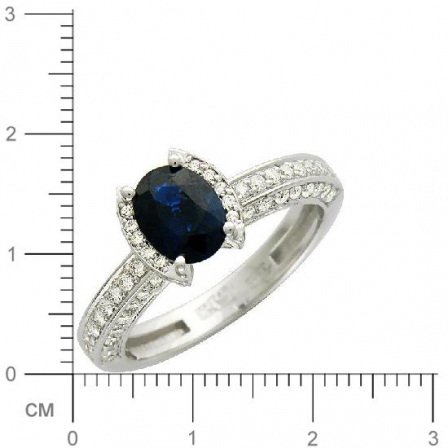 Кольцо с 86 бриллиантами, 1 сапфиром из белого золота 750 пробы (арт. 300818)