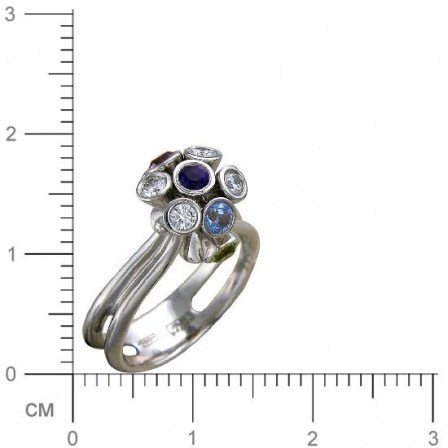 Кольцо с 1 аметистом, 4 бриллиантами, 1 родолитом, 2 топазами, 2 1 цитрином (арт. 300861)