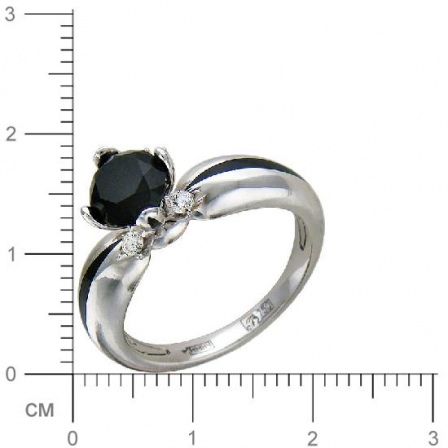 Кольцо с 4 бриллиантами, 1 сапфиром, эмалью из белого золота 750 пробы (арт. 300868)