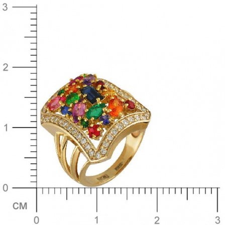 Кольцо с 46 бриллиантами, 2 изумрудами, 3 рубинами, 13 сапфирами из золота (арт. 300894)