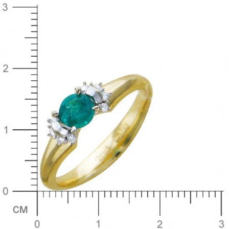 Кольцо с 8 бриллиантами, изумрудом из комбинированного золота 750 пробы (арт. 300947)