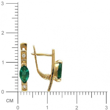 Серьги с 4 бриллиантами, 2 изумрудами из красного золота  (арт. 301590)