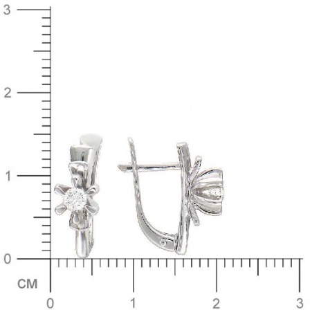 Серьги Цветы с 2 бриллиантами из белого золота  (арт. 301726)