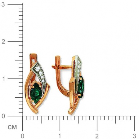Серьги с 8 бриллиантами, 2 изумрудами из комбинированного золота  (арт. 301905)