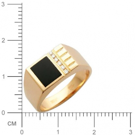 Кольцо с 6 бриллиантами, 1 ониксом из красного золота  (арт. 302150)