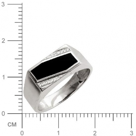 Кольцо с 12 бриллиантами, 1 ониксом из белого золота  (арт. 302156)