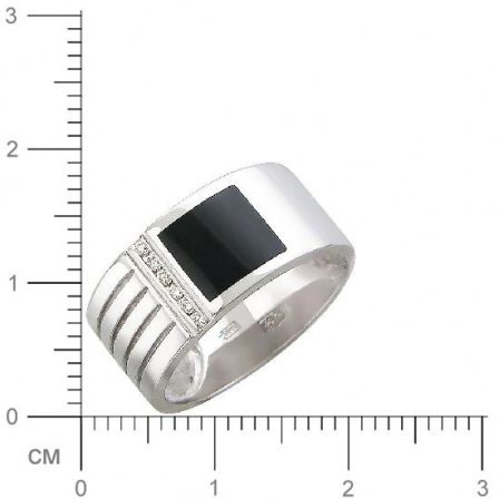 Кольцо с 6 бриллиантами, 1 ониксом из белого золота 750 пробы (арт. 302181)