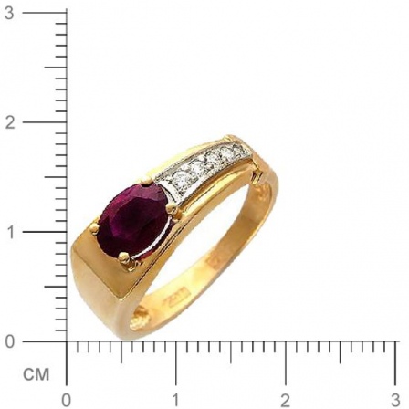 Кольцо с 5 бриллиантами, 1 рубином из красного золота  (арт. 302229)