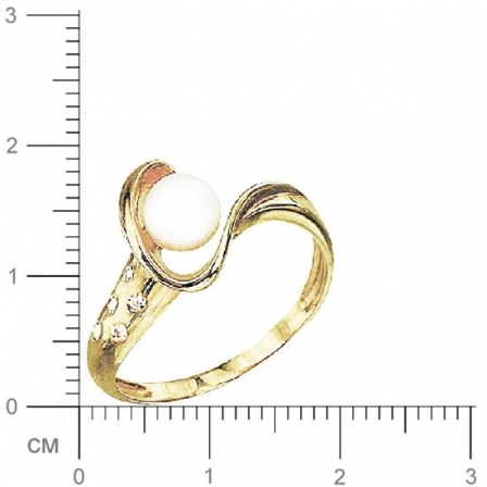Кольцо с 5 бриллиантами, 1 жемчугом из жёлтого золота 750 пробы (арт. 302290)