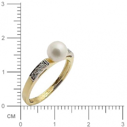 Кольцо с 6 бриллиантами, 1 жемчугом из комбинированного золота  (арт. 302345)