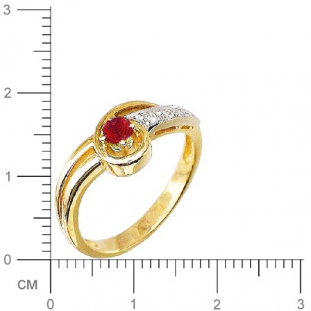 Кольцо с 4 бриллиантами, 1 рубином из комбинированного золота 750 пробы (арт. 302452)
