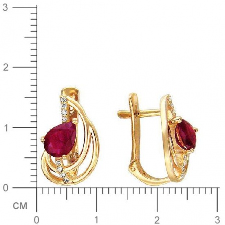 Серьги Капли с бриллиантами, рубинами из красного золота (арт. 315684)