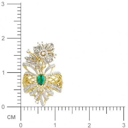 Кольцо Цветок с бриллиантами, изумрудом из желтого золота 750 пробы (арт. 316076)