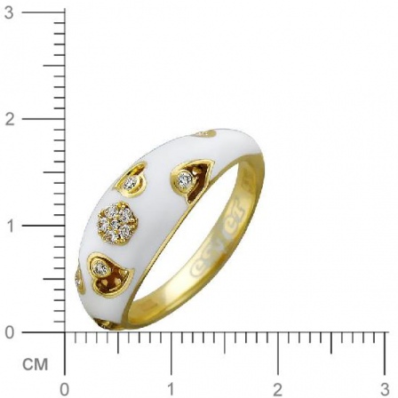 Кольцо Сердечки с бриллиантами, эмалью из желтого золота 750 пробы (арт. 316528)