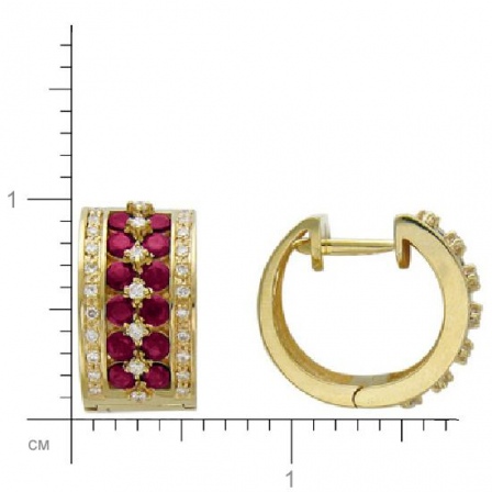 Серьги с бриллиантами, рубинами из желтого золота 750 пробы (арт. 316704)