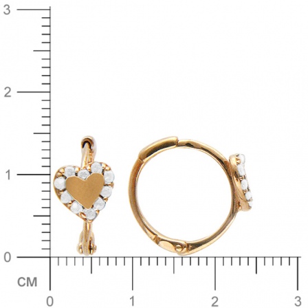Серьги Сердечки с фианитами из красного золота. Диаметр 12 мм. (арт. 317027)