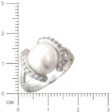 Кольцо с жемчугом, фианитами из серебра (арт. 320629)