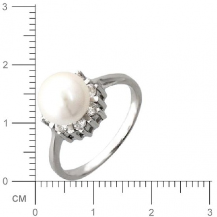 Кольцо с жемчугом, фианитами из серебра (арт. 320634)