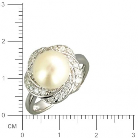 Кольцо с жемчугом, фианитами из серебра (арт. 320635)