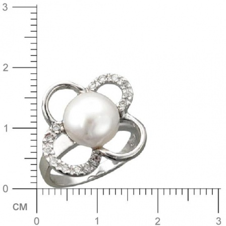 Кольцо с жемчугом, фианитами из серебра (арт. 320636)