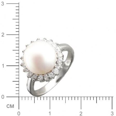 Кольцо с жемчугом, фианитами из серебра (арт. 320637)