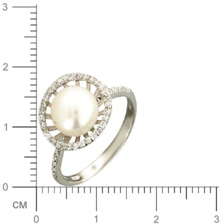Кольцо с жемчугом, фианитами из серебра (арт. 320644)
