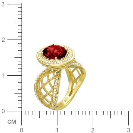 Кольцо с бриллиантами, гранатом из желтого золота 750 пробы (арт. 322432)