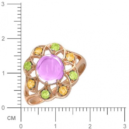 Кольцо с аметистом, хризолитами, цитринами из красного золота (арт. 322457)