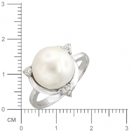 Кольцо с жемчугом, фианитами из серебра (арт. 322912)
