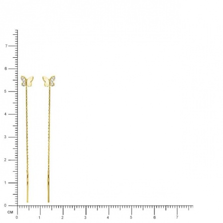 Серьги Бабочки с фианитами из желтого золота (арт. 323570)