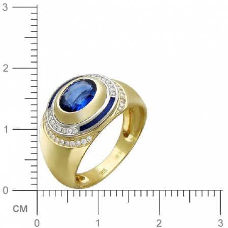 Кольцо с бриллиантами, сапфиром, вставкой из эмали из комбинированного 750 (арт. 324032)