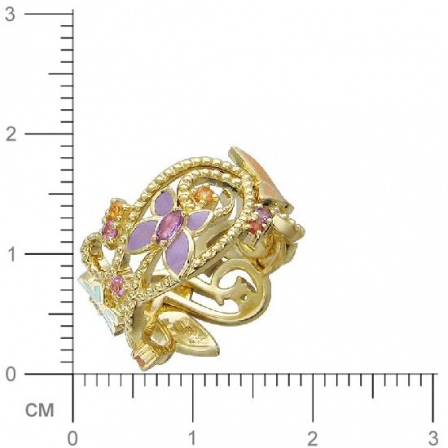 Кольцо Бабочки с сапфирами, вставкой из эмали из желтого золота 750 пробы (арт. 325604)