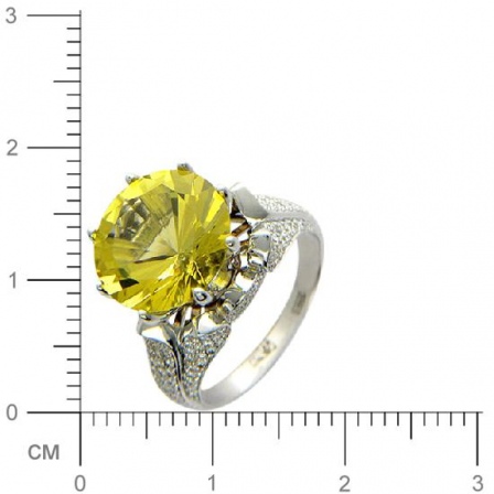 Кольцо с бриллиантами, цитрином из белого золота 750 пробы (арт. 325656)